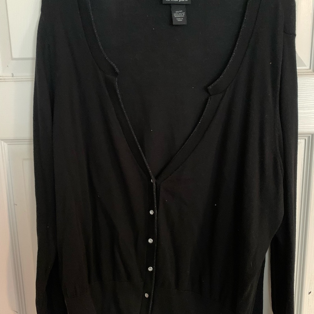 Crystal buttons, short black cardigan, size 26/28